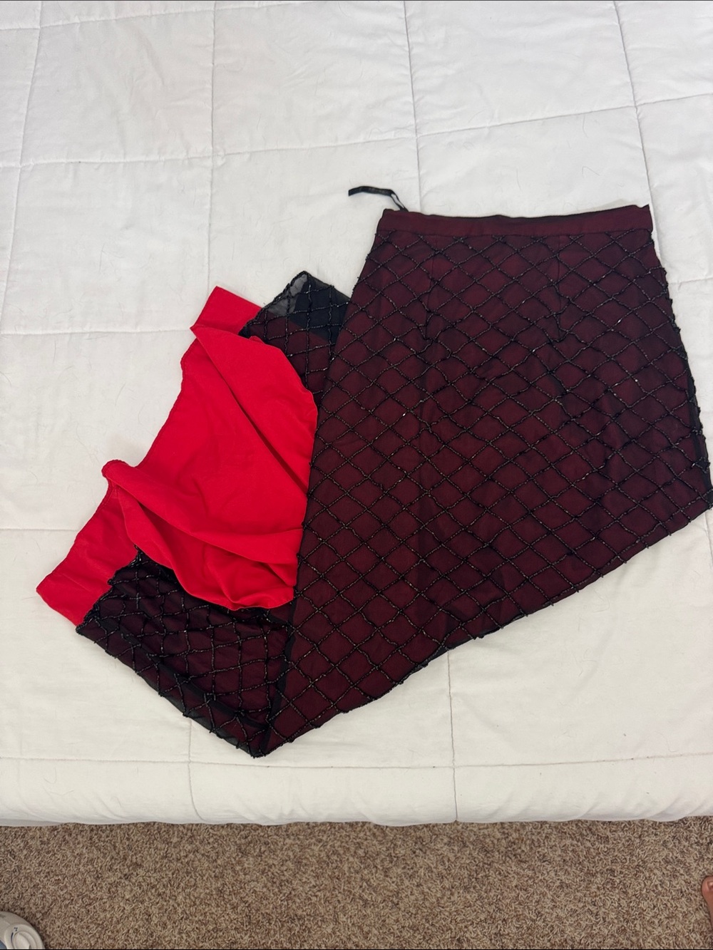 Vintage Beaded Burgundy Pencil Maxi Skirt with Red Lining